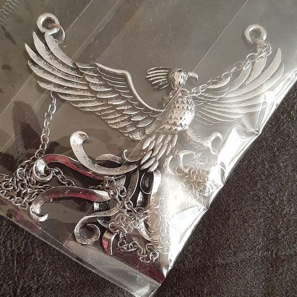 Silver titanium large pheonix pendant goth boho spiritual necklace new - Picture 8 of 8